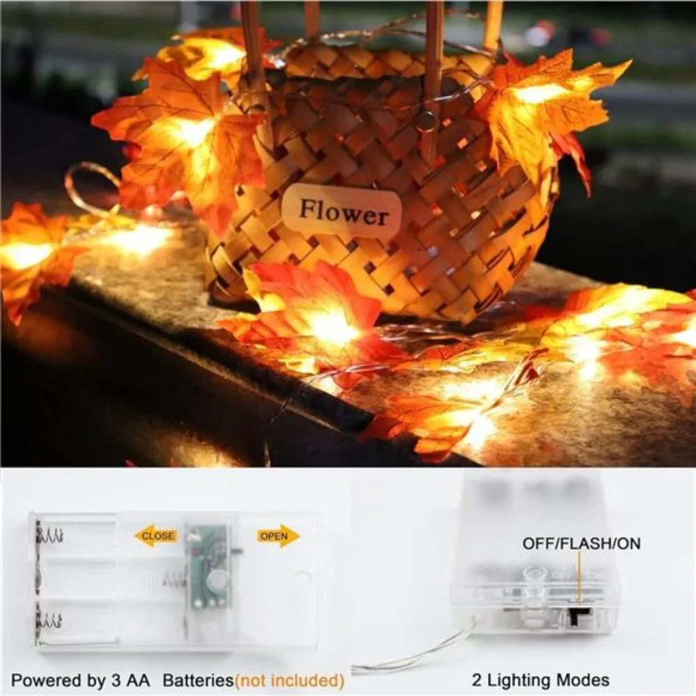 2 Pack Fall Decorations for Home Maple Leaf Lights Multicolored, Total 20Ft